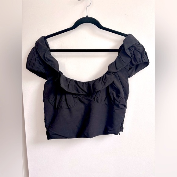 Zara Black Ruffle Off Shoulder Crop Blouse - Picture 1 of 8